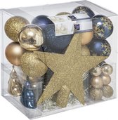 Breukvaste kerstballen set Star – Goud/Blauw – 44-delig