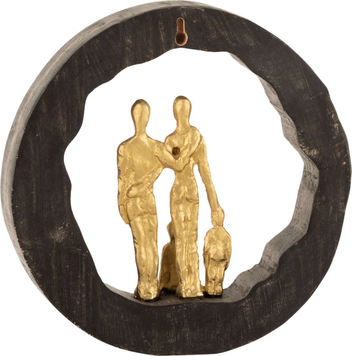 J-Line Figuur Familie Mangohout/Aluminium Zwart/Goud Large