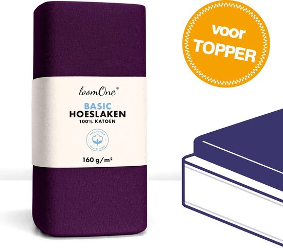 Loom One Hoeslaken Topper – 100% Jersey Katoen – 180x200 cm – épaisseur de matelas jusqu'à 12 cm – 160 g/m² – Violet