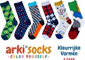 Arki Uniseks Sokken | Kleur Jezelf | Kleurrijke Vormen | 6 Paar | 37-43