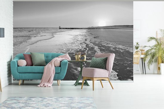 Papier peint - Papier peint photo peints La plage de Domburg - noir et blanc - Largeur 360 cm x hauteur 240 cm