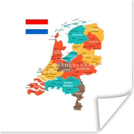 Poster Landkaart - Nederland - Nederlandse vlag - 75x75 cm