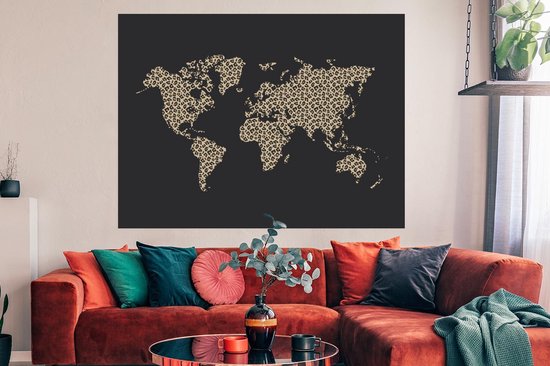 Affiche Wereldkaart - Imprimé Panthère - Zwart - 160x120 cm XXL