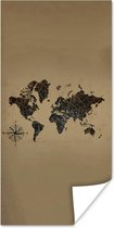 Wereldkaart Muur - Wereldkaart - Design - Vintage - 20x40 cm - Poster