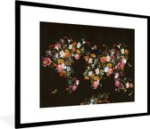 Cadre photo avec affiche - Wereldkaart - Fleurs - Insectes - 80x60 cm - Cadre pour affiche