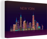 Canvas Schilderij New York - Skyline - Amerika - 90x60 cm - Wanddecoratie