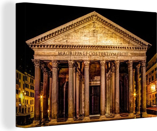 Canvas Schilderij Rome - Nacht - Pantheon - 90x60 cm - Wanddecoratie