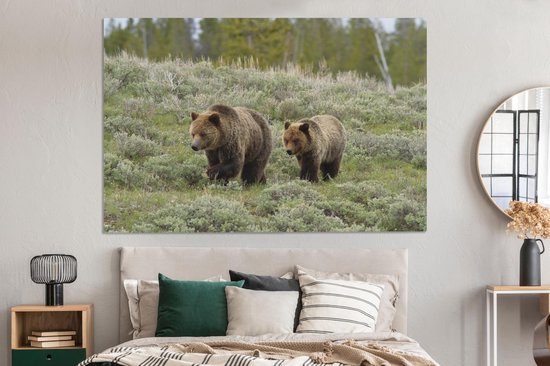 Tableau sur toile Yellowstone - Ours - Herbe - 150x100 cm - Décoration murale