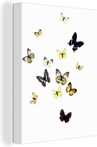 Canvas Schilderij Vlinders op witte achtergrond - 30x40 cm - Wanddecoratie