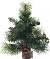 Kerstdecoratie - Kunst kerstboompje Wyoming - Groen met denneappel en hulstbes - 25cm hoog - 24 takjes