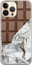 iPhone 13 Pro Max hoesje siliconen - Chocoladereep - Soft Case Telefoonhoesje - Print / Illustratie - Transparant, Bruin