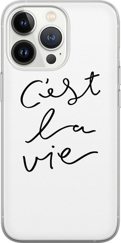 Coque transparente pour iPhone 13 Pro avec l'inscription 'C'est la vie' en lettres noires.