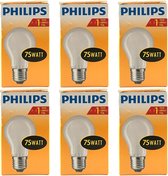 Philips - Gloeilamp - 75Watt - E27 Fitting - Mat - Dimbaar - Standaardlamp - Gloeilampen - Grote Fitting - 75W - E27 - (6 STUKS)