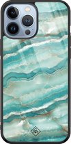iPhone 13 Pro Max hoesje glass - Marmer azuurblauw | Apple iPhone 13 Pro Max  case | Hardcase backcover zwart