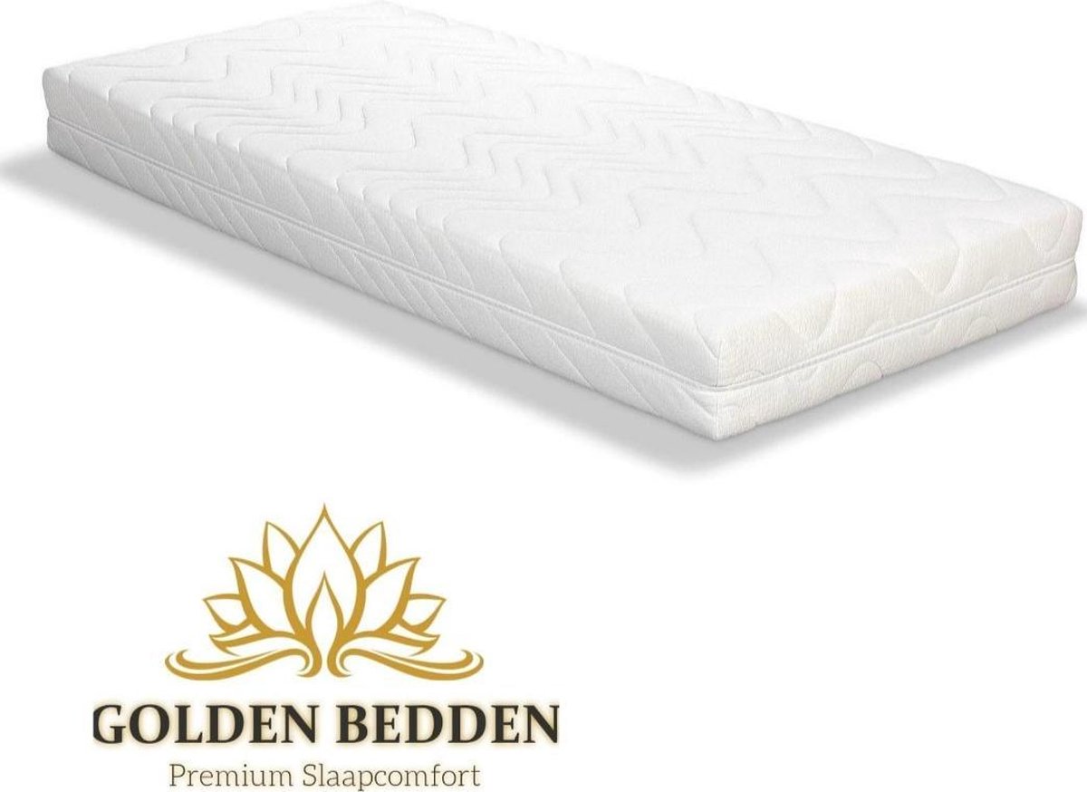 Golden Bedden Een Persons - 80x190x14cm - HR45 Koudschuim Medium Anti-allergische wasbare hoes met rits. wit