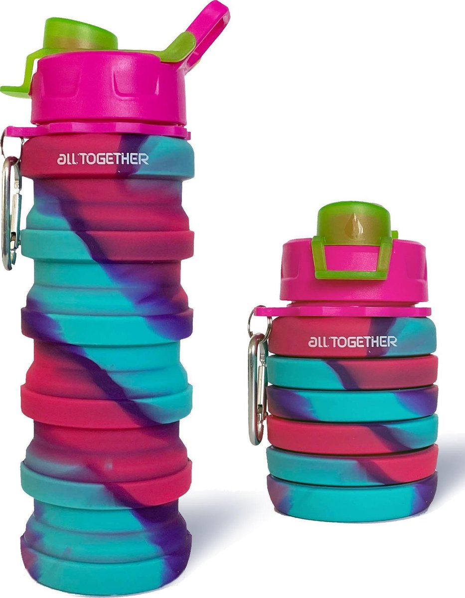 All Together Drinkfles - Opvouwbare Bidon - 500ml - Silicone - Donker Roze Blauw
