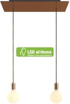 LEDatHOME - 2-licht hanglamp met 675 mm rechthoekige XXL Rose-One, met stoffen kabel en metalen afwerkingen