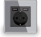 Delviz Dual USB stopcontact -2 USB poorten socket - AC Inbouw Stopcontact - Wandcontactdoos 100 - 250 Volt - Grijs Antraciet Zilver