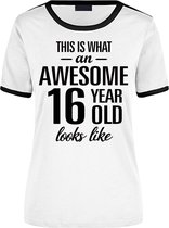 Awesome 16 year - geweldige 16 jaar wit/zwart ringer cadeau t-shirt dames -  Verjaardag cadeau XL