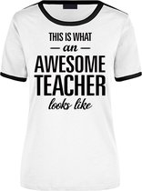 This is what an awesome teacher looks like wit/zwart ringer cadeau t-shirt - dames - beroepen / cadeau shirt L