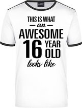 Awesome 16 year - geweldige 16 jaar wit/zwart ringer cadeau t-shirt heren -  Verjaardag cadeau M