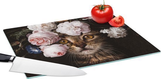 Foto: Glazen snijplank 39x28 kat bloemen dierenkop snijplanken glas