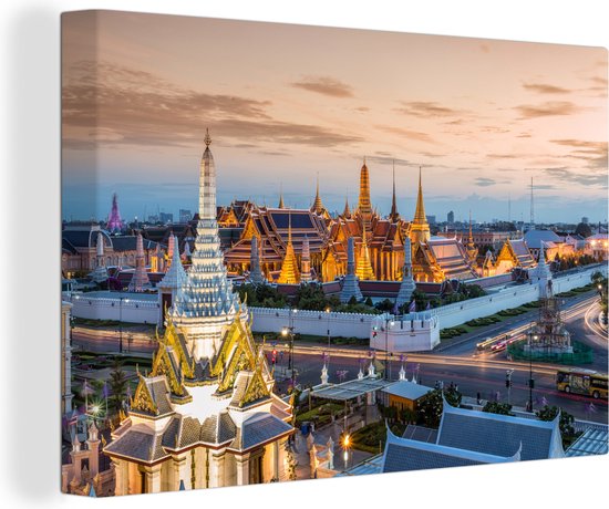 Le Palais Royal de Bangkok à un coucher de soleil coloré en Thaïlande Toile 60x40 cm - Tirage photo sur toile (Décoration murale salon / chambre)