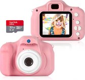 LUMEXX Kindercamera - HD 1080p - Inclusief 32GB Micro SD Kaart - Dubbele Camera - Vlog Camera Voor Kinderen - Camera - Klein Formaat Fototoestel - Roze