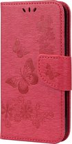 Apple iPhone 12 Hoesje - Mobigear - Butterfly Serie - Kunstlederen Bookcase - Rood - Hoesje Geschikt Voor Apple iPhone 12