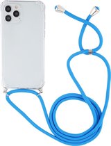Apple iPhone 12 Hoesje - Mobigear - Lanyard Serie - TPU Hoesje met koord - Transparant / Blauw - Hoesje Geschikt Voor Apple iPhone 12