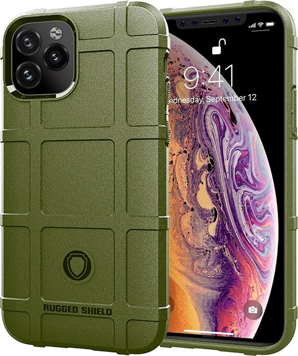 Mobigear Hoesje geschikt voor Apple iPhone 12 Telefoonhoesje Flexibel TPU | Mobigear Rugged Shield Backcover Shockproof | Schokbestendig iPhone 12 Telefoonhoesje | Anti Shock Proof - Groen