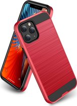 Apple iPhone 12 Hoesje - Mobigear - Brushed Serie - Hard Kunststof Backcover - Rood - Hoesje Geschikt Voor Apple iPhone 12
