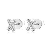 Tracelet - Zilveren Oorbellen - Oorbellen Letter X | Studs zilver met zirkonia | 925 Sterling Zilver - Direct uit voorraad - Met 925 Zilver Certificaat - In Leuke cadeauverpakking