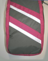 Schootskeed met Voetenzak (voor zitorthese), warme fleece-voering, Maat; junior (lengte t/m 170cm), kleur: Grijs (antraciet) met Roze strepen en Reflektorstrepen