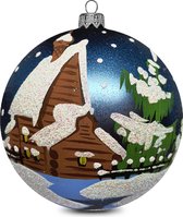 Fairy Glass - Huisje in sneeuw - Handbeschilderde Kerstbal - Mond geblazen glas - 8cm
