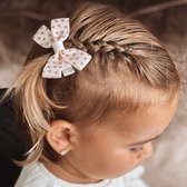 Baby haarspeldje met dubbele strik - Pink hearts | Meisje