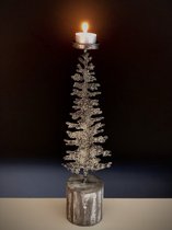 Candle holder Christmas tree 39 cm hoog - theelichthouder - kandelaar - metaal - hout - grijs - decoratiefiguur - interieur - geschikt voor binnen - cadeau - geschenk - kerstcollectie - kerststukje - kerstdecoratie