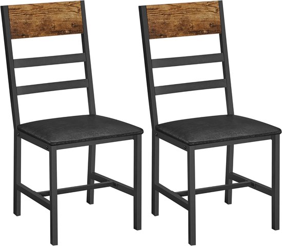 eetkamerstoelen, set van 2, keukenstoelen met metalen frame, gestoffeerde stoelen, zachte bekleding, ergonomisch, voor eetkamer en keuken, vintage bruin-zwart LDC095B01