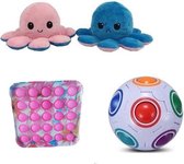 Pop It Fidget Toy Deluxe  + Rainbow Ball + Octopus Mood Knuffel (Roze/Blauw)  | pop it fidget toy goedkoop, fidget toy, fidget toys pakket, fidget toys pop it, fidget toys stressbal, speelgoe