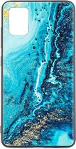 Samsung A51 Hoesje - Samsung Galaxy A51 Hoesje Marmer Donkerblauw Oceaan Print Siliconen Case