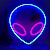 DecorVerlichting - Alien Lamp - Neon - Blauw met Roze - LED - USB of batterij - Wandlamp - Nachtlamp