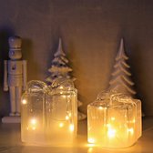 LUCOZA Kerst Glazen Geschenkdozen met LED Verlichting - 2 Stuks