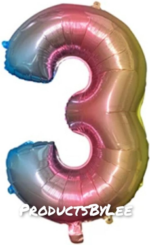Ballon Cijfer 3 Jaar Rainbouw Verjaardag Versiering Helium Ballonnen Feest Versiering 80Cm