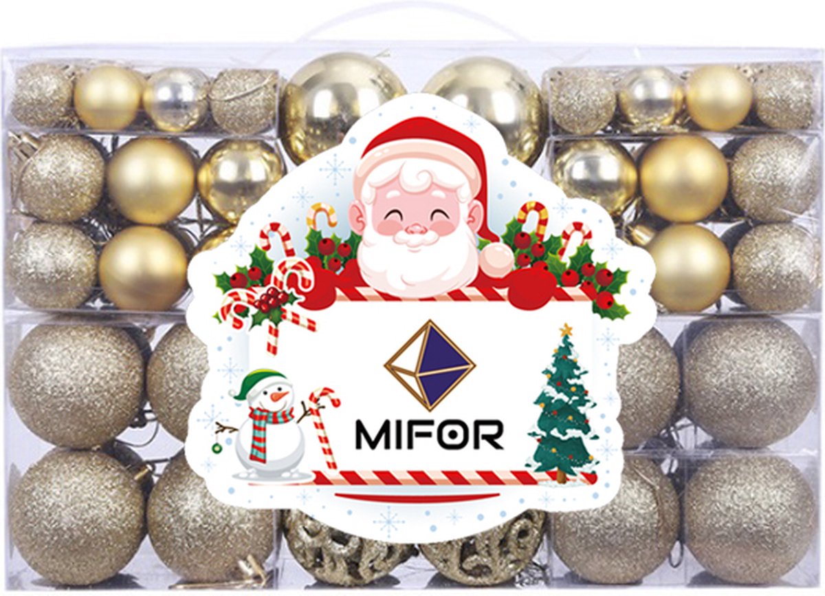 MIFOR® - Luxe set 100 stuks Gouden Kerstballen - Ø 3/4/6 cm - glimmend, mat & glitter