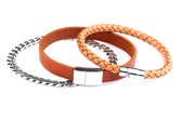 Di Lusso - Ensemble de Bracelets Ward - Acier inoxydable - Cuir - Oranje - Homme - 22 cm