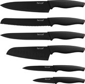 Hecef Zwarte Oxide Messen Set van 6 met bijpassende mes beschermende mes schede, Zwarte Oxide Set met Messen, krasbestendig en roestbestendig, Non-Stick Zwarte Kleur Coating Mes Messen