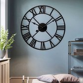 TBG™ - 60 cm - 3D - Grote - Retro - Zwart - Ijzer - Ronde - Hollow - Metalen Wandklok - Romeinse Cijfers Klok - DIY Woondecoratie