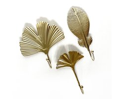 Set van 3 goudkleurige wandhaken | Wandhaken bladeren | Kapstokhaken goudkleurig | Metalen wandhaak