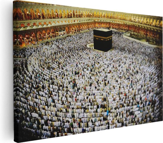 Artaza Canvas Schilderij Zwarte Steen in Mekka met Biddende Moslims - 30x20 - Klein - Foto Op Canvas - Canvas Print