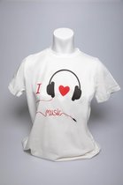 I MUSIC - Speciaal Bedrukt Dames T-Shirt - 100% Katoen - Wit - M